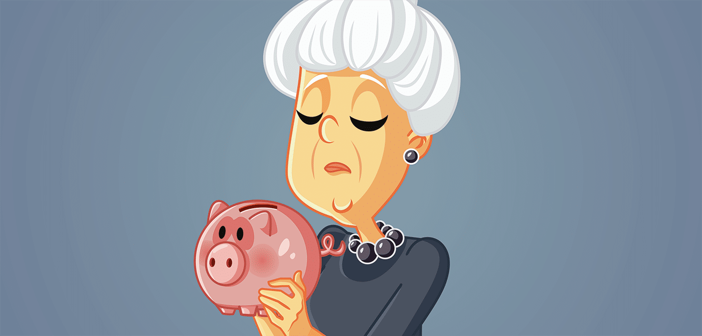 Foto: nicoletaionescu/iStock, eine Grafik mit einer Seniorin und einem Sparschwein in der Hand