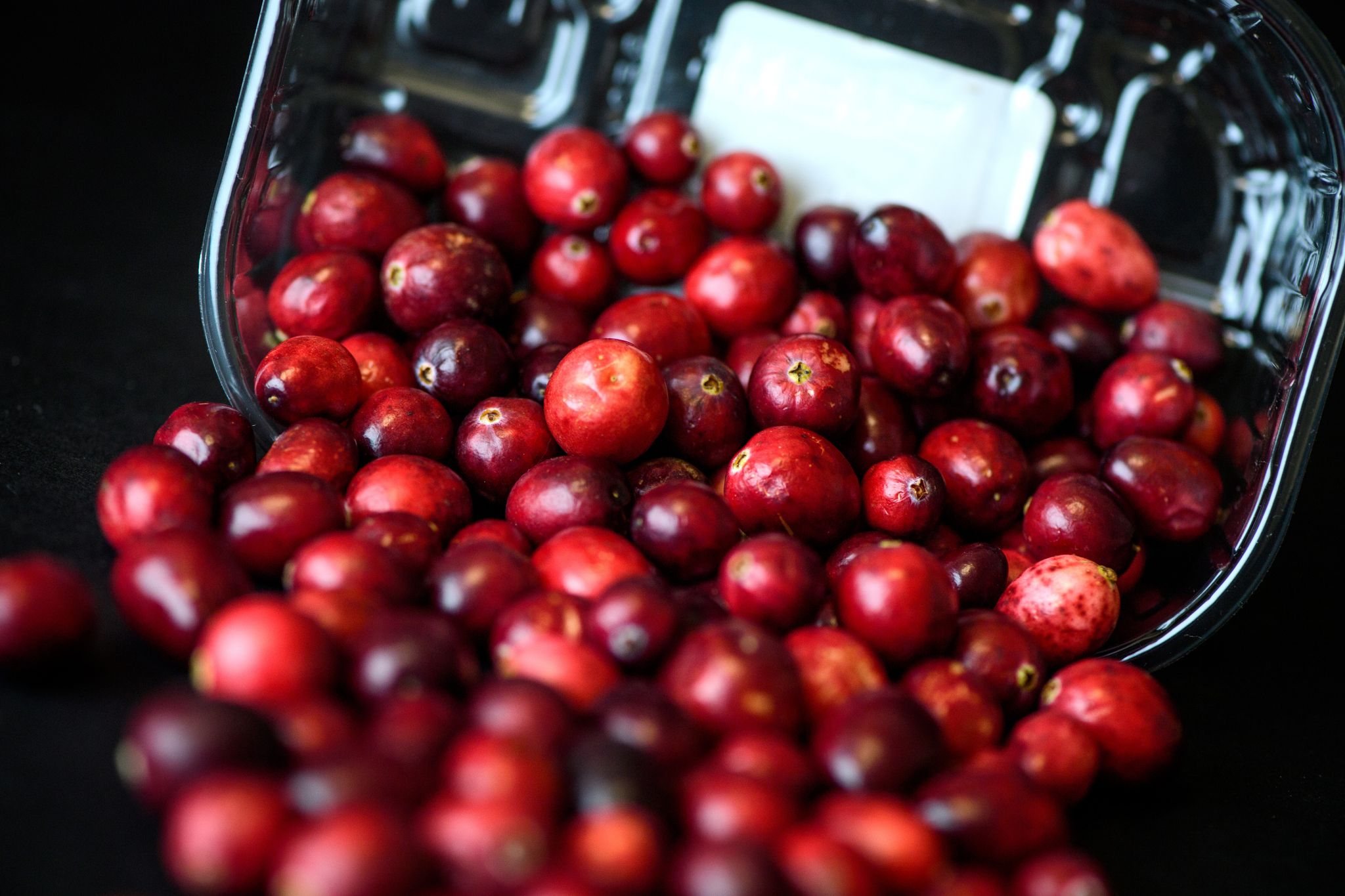Kugelrund und leuchtend rot: Cranberrys haben aktuell Saison.